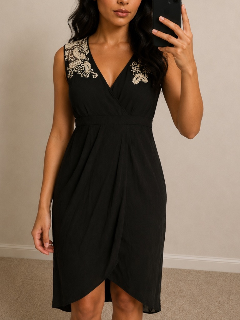 Anthropologie Meadow Rue Black Embroidered Lace Tulip Dress Size 4 Sleeveless